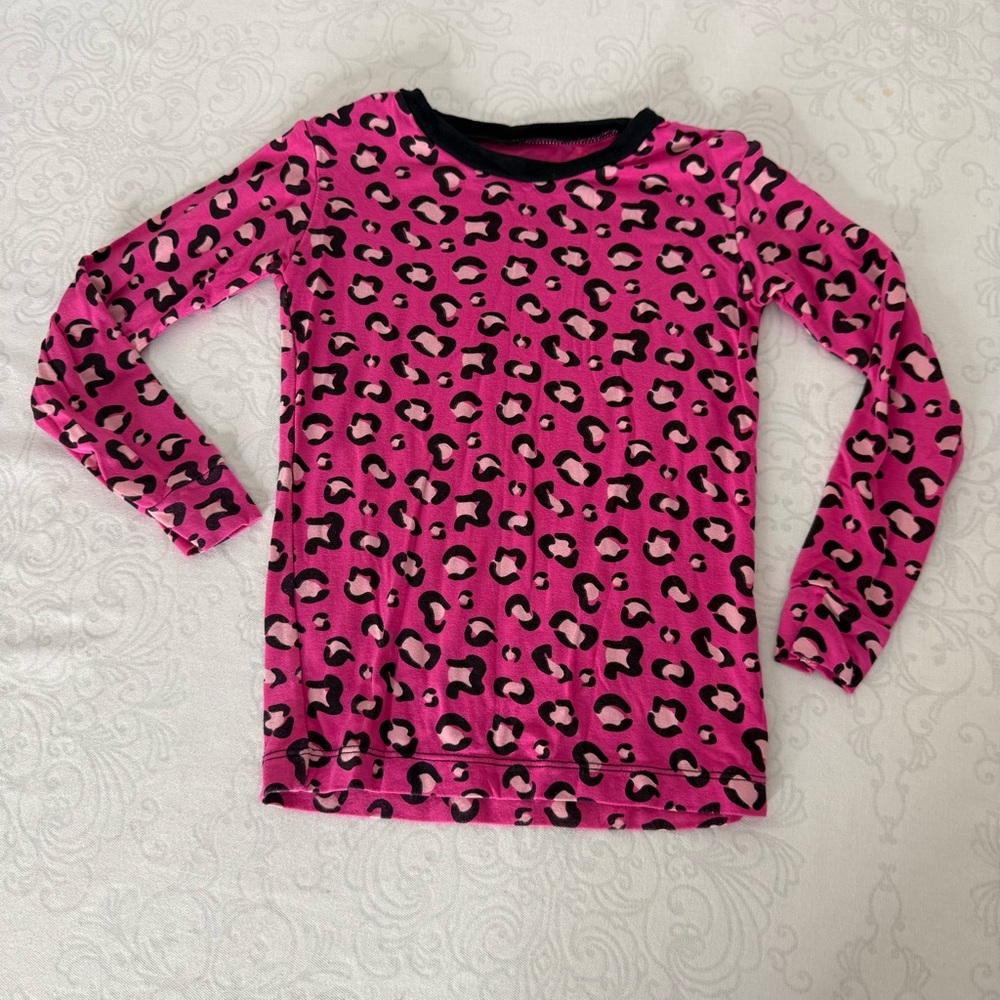 Kickee Pants Bamboo Long Sleeve Pajama Top in Calypso Cheetah Pink/Black Size 6